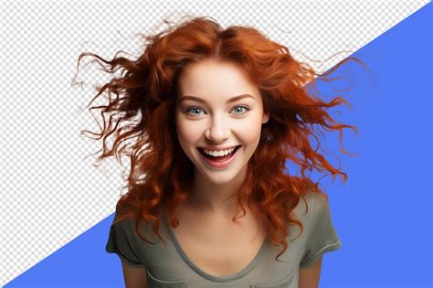 Premium Psd Portrait Of Beautiful Cheerful Redhead Girl With Curly