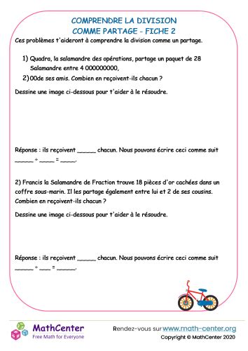 Comprendre La Division Comme Partage Fiches De Travail Math Center