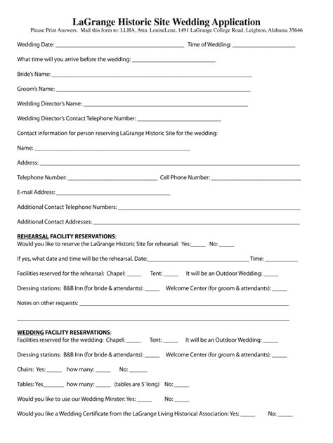 Fillable Online Lagrange Historic Bsiteb Wedding Application Fax Email