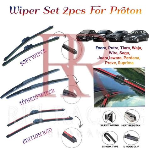 Proton Wiper Set Sepasang Car Wiper Soft Rubber Wipers Blade Saga