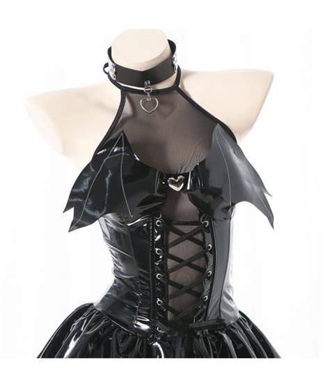 Women Leather Gothic Black Sexy Lingerie Devil Wing Halloween Costume Skycostume
