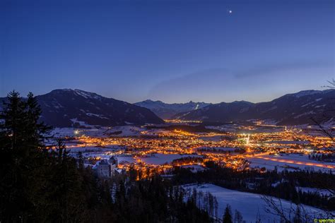 wallpaper mountains, city, lights, snow, snowy, night HD : Widescreen : High Definition : Fullscreen