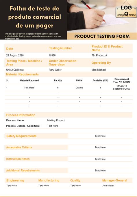 Modelos Indispensáveis De Relatório De Teste De Produto Com Amostras E