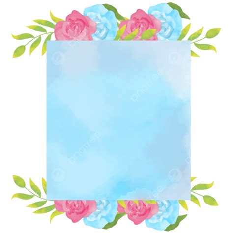 Flores Florais Em Aquarela Rosa Com Moldura Azul Png Flores Em Aquarela Azul Aquarela Floral