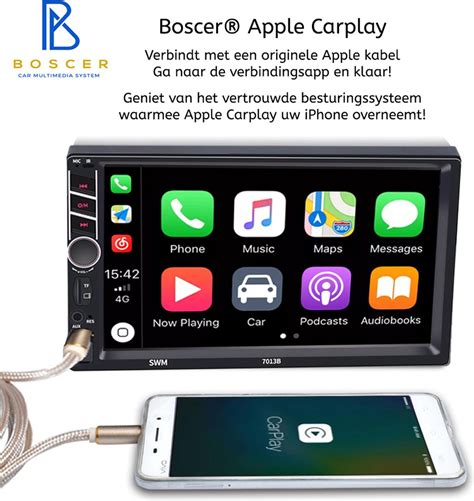 Boscer Autoradio Din Universeel Apple Carplay Android Auto