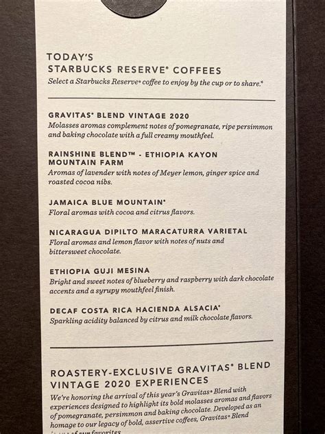 Menu at Starbucks Reserve Roastery New York cafe, New York City, 61 9th Ave