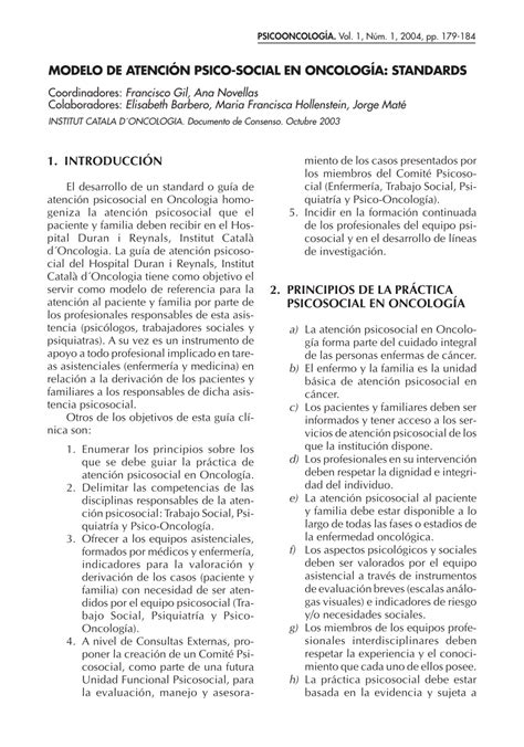 Pdf Modelo De Atenci N Psico Social En Oncolog A Standards