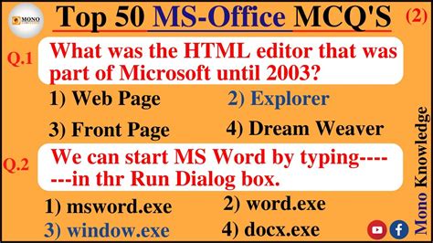 Top 50 Ms Office Mcqs Microsoft Office Mcqs Computer Job Prepration