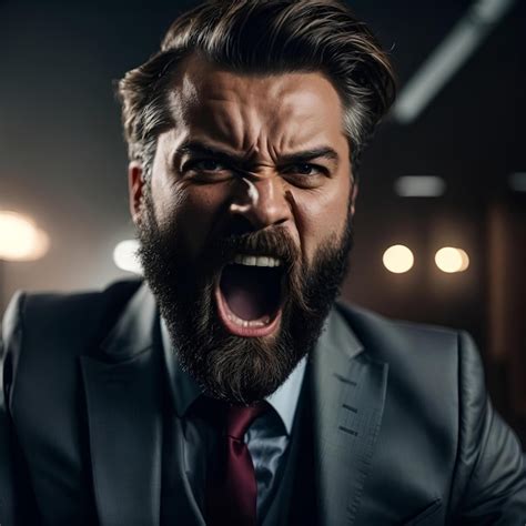 Premium Photo Photo Portrait Of An Angry Bearded Man In Suit Shouting