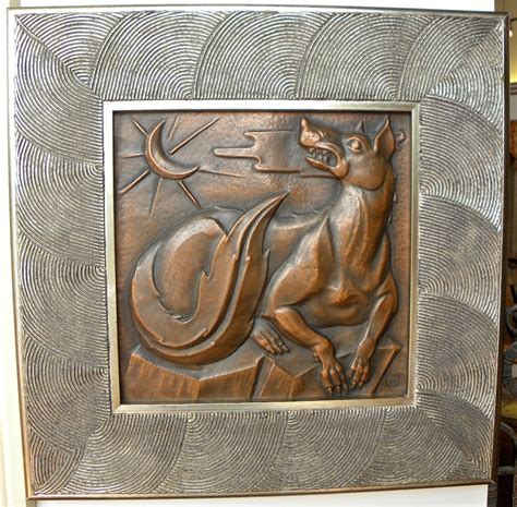 1930s Belgian Art Deco Copper Wall Plaque Quintet Maredsous Métiers D