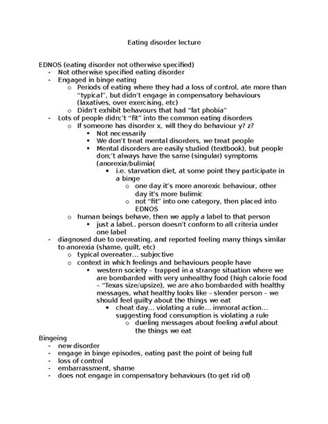 Eating Disorder Lecture Eating Disorder Lecture EDNOS Eating
