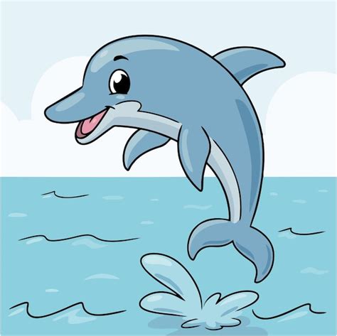 Premium Vector A Cartoon Drawing Of A Dolphin Jumping In The Water