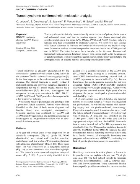 (PDF) Turcot syndrome confirmed with molecular analysis