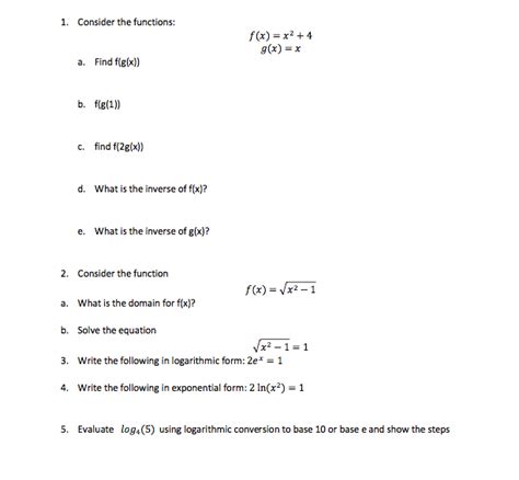 Solved 1 Consider The Functions F X X2 4 G X X A Find