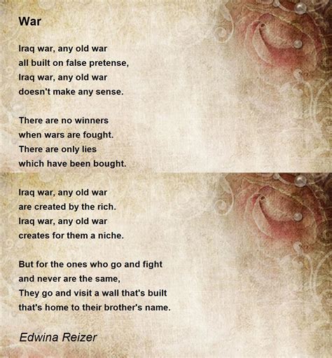 War War Poem By Edwina Reizer