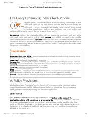 Chapter Life Policy Provisions Riders And Options Pdf