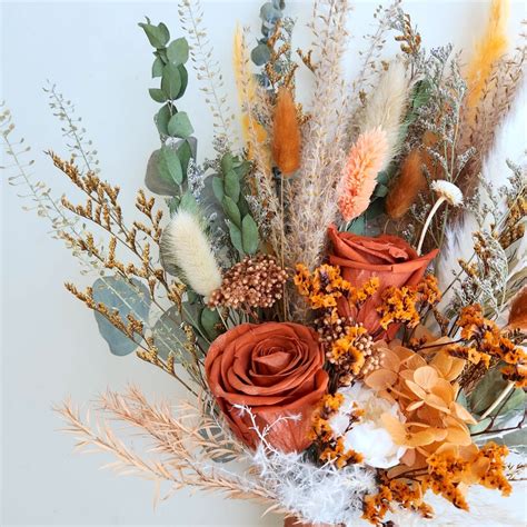 Burnt Orange Dried Flower Bouquet Rustic Wedding Flower Etsy