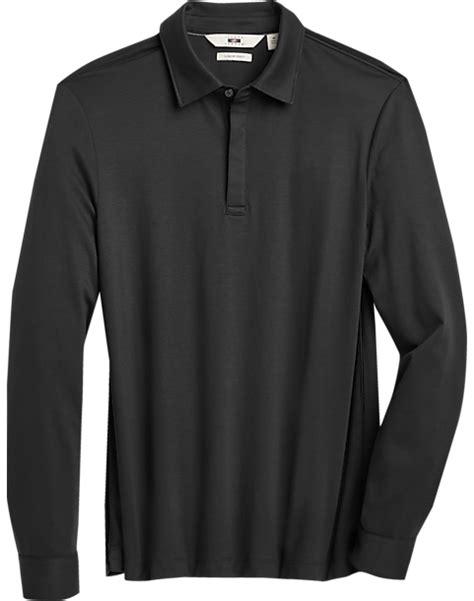 Joseph Abboud Black Long Sleeve Modern Fit Polo Shirt Mens Shirts