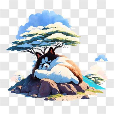 Download Peaceful Cartoon Dog Resting On Island Png Online Creative