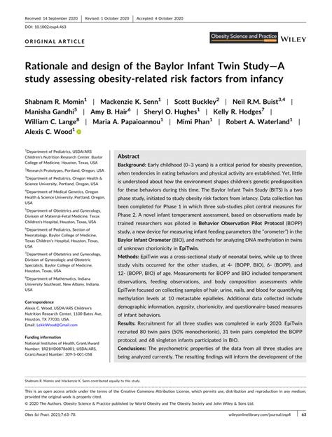 PDF Rationale And Design Of The Baylor Infant Twin StudyA Study