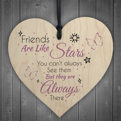 Friends Like Stars Friendship Sign Best Wooden Heart Plaque T