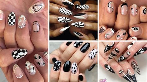 Chic And Timeless Coffin Black And White Nails