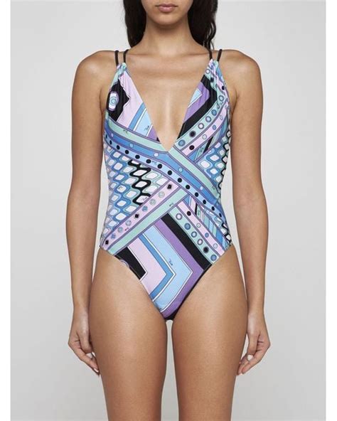 Emilio Pucci Very Vivara Print Swimsuit In Blue Lyst