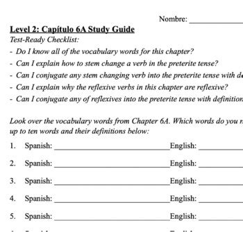 Realidades Level Chapter A Assessment Includes Study Guide