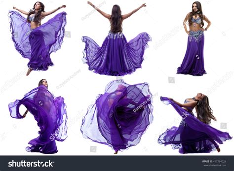 Collection Lovely Brunette Dancing Belly Dance Stock Photo