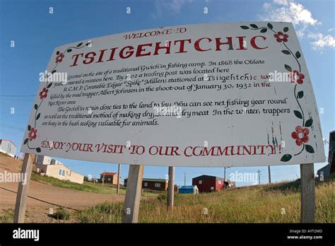 Tsiigehtchic Village Sign Stock Photo Alamy