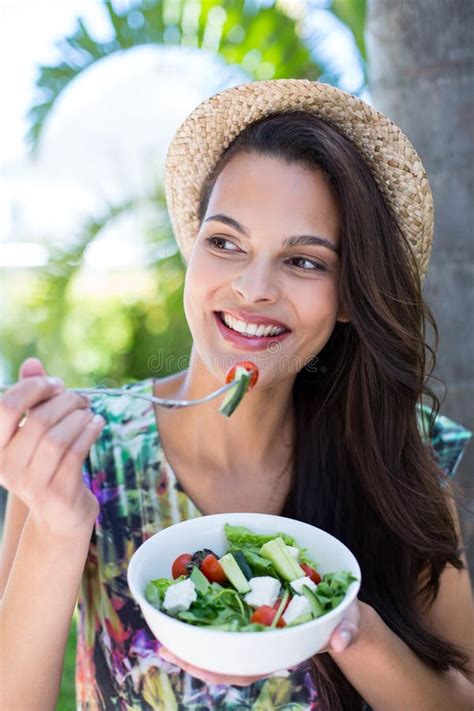 Smiling Beautiful Brunette Having A Picnic Stock Photo Image Of Cute