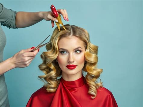 A Woman Is In The Process Of Getting Her Hair Cut At A Beauty Salon