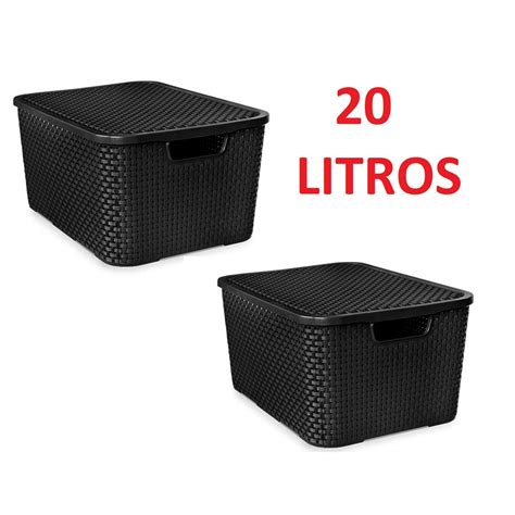 Kit Caixas Organizadora Preto Pl Stico Litros Rattan No Shoptime