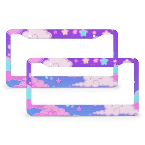 Kawaii Clouds License Plate Frame Anime Stars Cute Car Decor Car