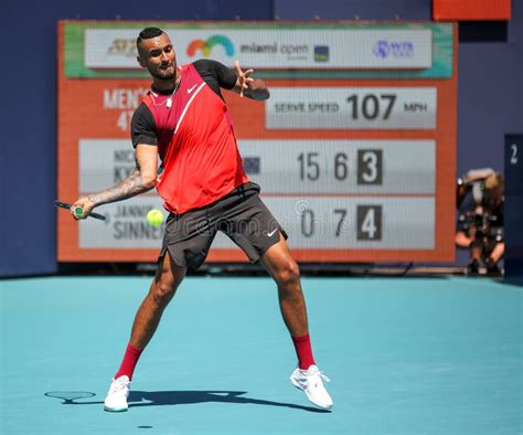 Professional Tennis Player Nick Kyrgios Of Australia In Action During