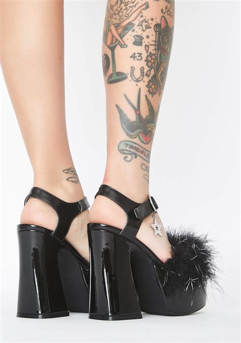 Delias Marabou Tinsel Patent Platform Heels Black Dolls Kill