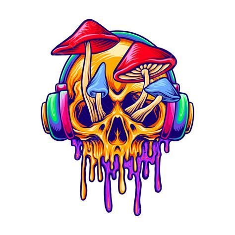 T Shirt Label Vector Hd PNG Images Funky Psychedelic Skull Mushroom