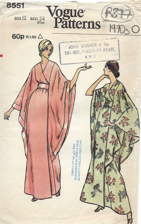 Vintage Vogue Sewing Pattern B Caftan Robe Dresss Etsy Uk