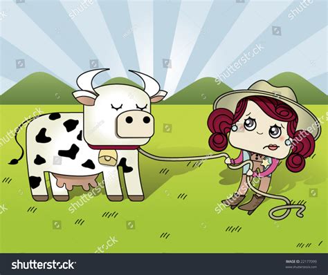 Cowgirl Pulling Cow Stock Vector Illustration 22177099 Shutterstock