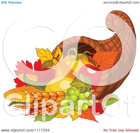 Cartoon Of An Autumn Harvest Cornucopia With Wheat Fruits And ...