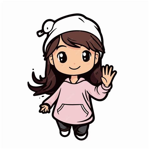 Logo De Una Niña Linda De Dibujos Animados Sonriente Diciendo Hola Logo