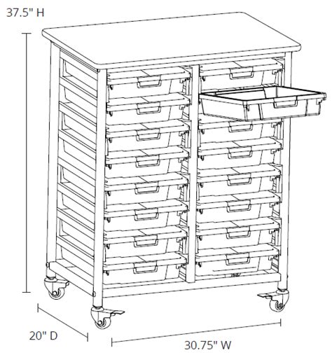 Mobile Bin Storage Unit Double Row With Small Gray Bins