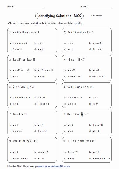 Solving Compound Inequalities Worksheets Answers