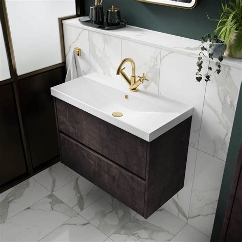 Hudson Reed Havana 600mm Wall Hung 2 Drawer Vanity Unit And Thin Edge Basin 1th Matt Metallic