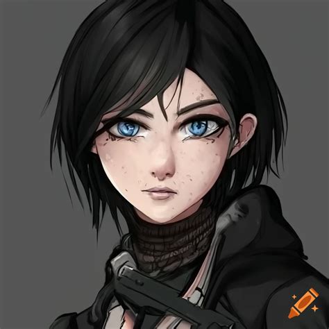 Manga Style Female Rogue With Black Hair And Blue Eyes