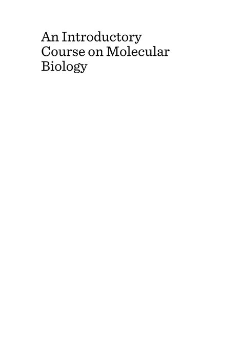 Introductory Course On Molecular Biology PDF