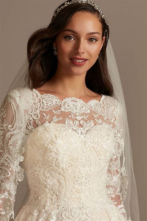 Beaded Lace Wedding Dress With Pleated Skirt David S Bridal