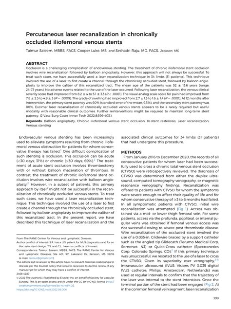 PDF Percutaneous Laser Recanalization In Chronically Occluded