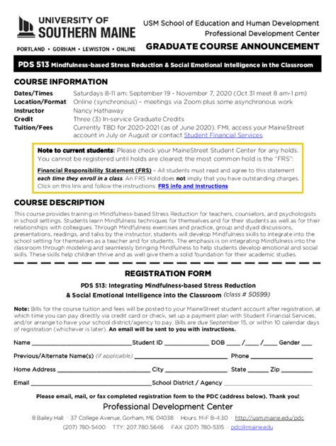 Fillable Online Usm Maine Course Description Registration Form