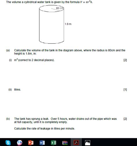 Solved The Volume A Cylindrical Water Tank Is Given By The Chegg